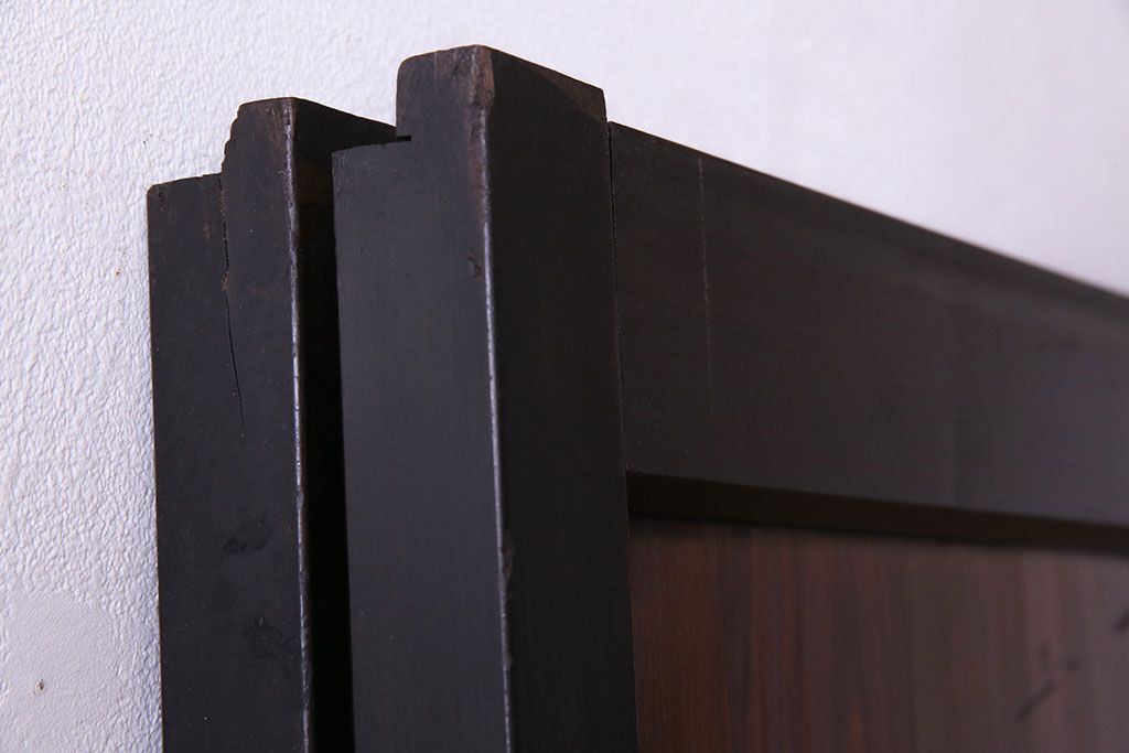 大正ロマン　漆塗りで上質な幅広ガラス帯戸(引き戸、ガラス戸)2枚セット