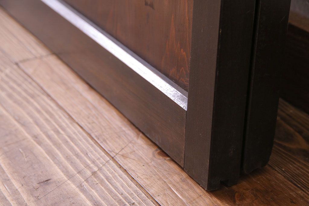 大正ロマン　漆塗りで上質な幅広ガラス帯戸(引き戸、ガラス戸)2枚セット