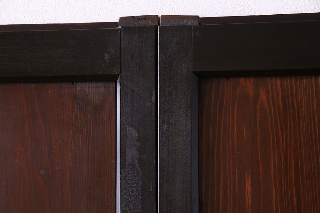 大正ロマン　漆塗りで上質な幅広ガラス帯戸(引き戸、ガラス戸)2枚セット