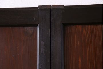 大正ロマン　漆塗りで上質な幅広ガラス帯戸(引き戸、ガラス戸)2枚セット