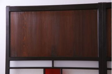 大正ロマン　漆塗りで上質な幅広ガラス帯戸(引き戸、ガラス戸)2枚セット