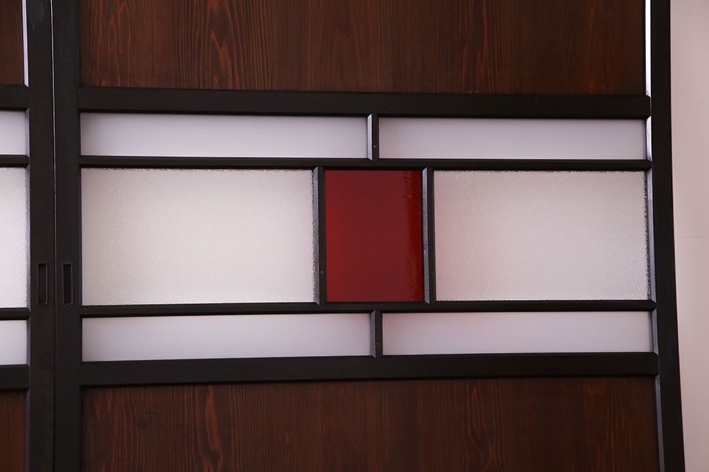 大正ロマン　漆塗りで上質な幅広ガラス帯戸(引き戸、ガラス戸)2枚セット