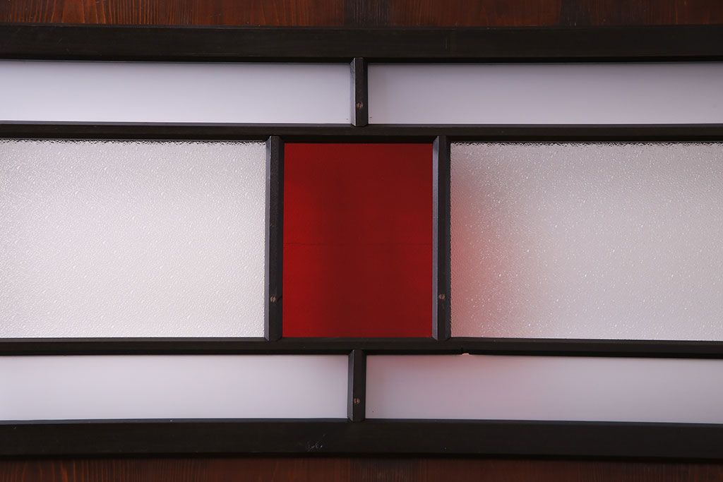 大正ロマン　漆塗りで上質な幅広ガラス帯戸(引き戸、ガラス戸)2枚セット