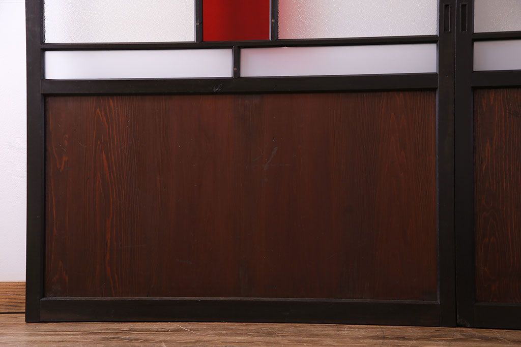 大正ロマン　漆塗りで上質な幅広ガラス帯戸(引き戸、ガラス戸)2枚セット