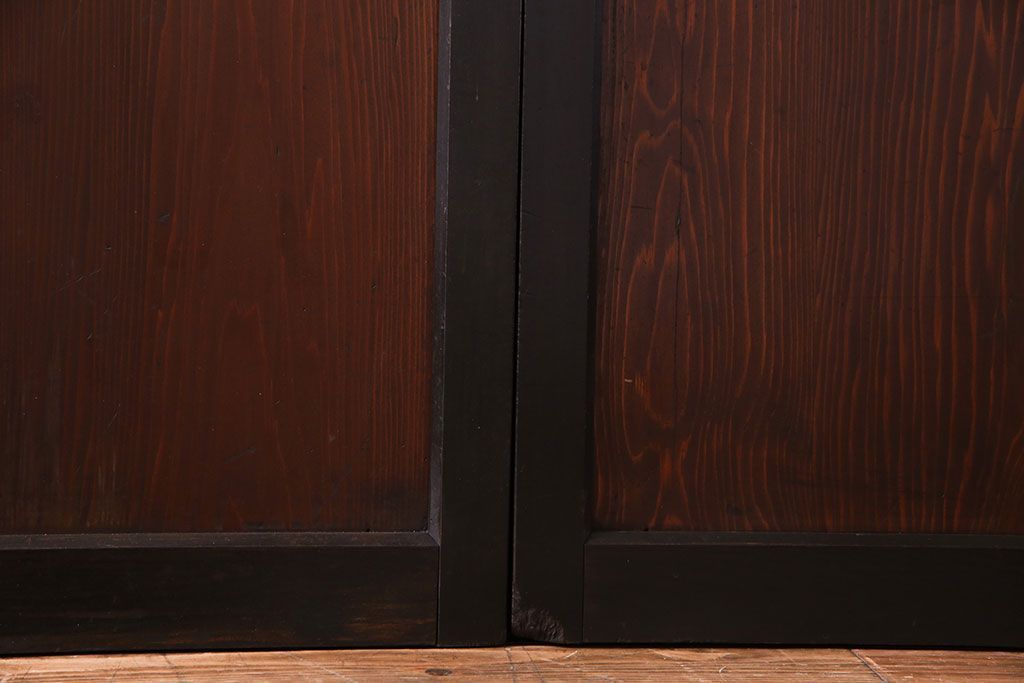 大正ロマン　漆塗りで上質な幅広ガラス帯戸(引き戸、ガラス戸)2枚セット