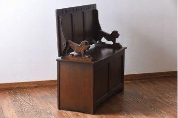 中古　イギリス家具　重厚さを感じるモンクスベンチ(サイドボード、長椅子、飾り台)