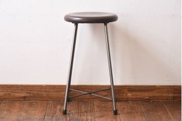 アンティーク雑貨　ラフジュ工房オリジナル　シンプルな細身の鉄脚が魅力の丸スツール(椅子、チェア)