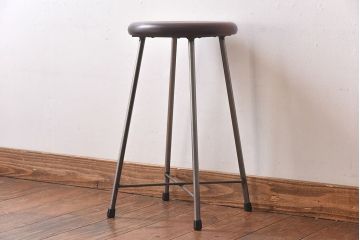 アンティーク雑貨　ラフジュ工房オリジナル　シンプルな細身の鉄脚が魅力の丸スツール(椅子、チェア)
