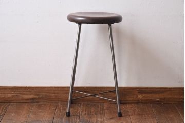 アンティーク雑貨　ラフジュ工房オリジナル　シンプルな細身の鉄脚が魅力の丸スツール(椅子、チェア)