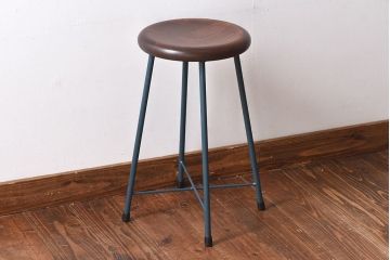 アンティーク雑貨　ラフジュ工房オリジナル　濃い色味のペイント!鉄脚丸スツール(椅子、チェア)