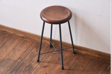 アンティーク雑貨　ラフジュ工房オリジナル　濃い色味のペイント!鉄脚丸スツール(椅子、チェア)