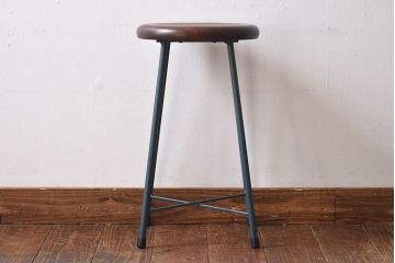 アンティーク雑貨　ラフジュ工房オリジナル　濃い色味のペイント!鉄脚丸スツール(椅子、チェア)