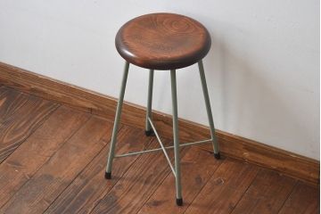 アンティーク雑貨　ラフジュ工房オリジナル　ナチュラルペイントが愛らしい鉄脚丸スツール(椅子、チェア)(3)