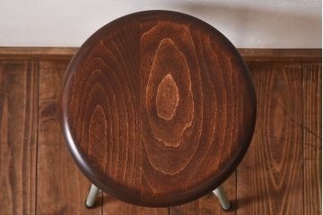 アンティーク雑貨　ラフジュ工房オリジナル　ナチュラルペイントが愛らしい鉄脚丸スツール(椅子、チェア)