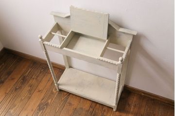アンティーク雑貨　ペイント家具　イギリスアンティーク　エレガントなデザインの小物入れ付き傘立て(花台、サイドテーブル、飾り台)(R-028498)