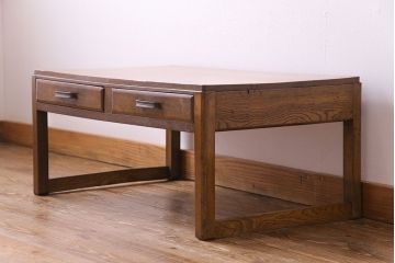 レトロ家具　昭和レトロ　明るい色味が魅力!栓材製の小振りな文机(センターテーブル)