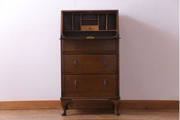 アンティーク家具　イギリスアンティーク　オーク材　小振りのサイズがうれしいライティングビューロー(デスク、ワークデスク、サイドチェスト)
