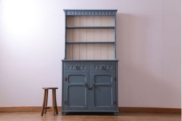 ペイント家具　飾り棚がおしゃれなイギリスビンテージの食器棚(収納棚、戸棚、キャビネット)