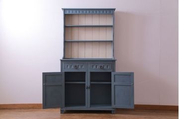 ペイント家具　飾り棚がおしゃれなイギリスビンテージの食器棚(収納棚、戸棚、キャビネット)