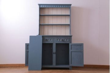 ペイント家具　飾り棚がおしゃれなイギリスビンテージの食器棚(収納棚、戸棚、キャビネット)