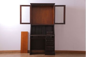 中古　北海道民芸家具　上品な雰囲気漂うビューローブックケース(ライティングビューロー、机、本箱、収納棚)(定価約49万円)