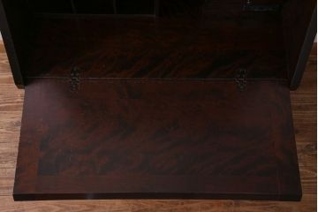 中古　北海道民芸家具　上品な雰囲気漂うビューローブックケース(ライティングビューロー、机、本箱、収納棚)(定価約49万円)