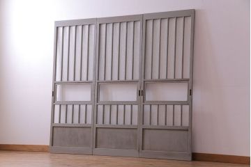 ペイント家具　シャビーシックな雰囲気が楽しめるガラス戸(引き戸、建具)3枚セット
