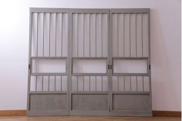 ペイント家具　シャビーシックな雰囲気が楽しめるガラス戸(引き戸、建具)3枚セット