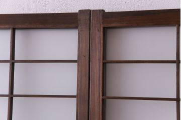 昭和期　落ち着いた和の雰囲気を感じられるガラス障子戸2枚セット(格子戸、ガラス戸、引き戸、建具)(R-028521)