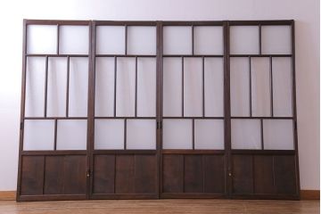 異なるガラスの組み合わせが味わい深い格子戸(引き戸、ガラス戸)4枚セット