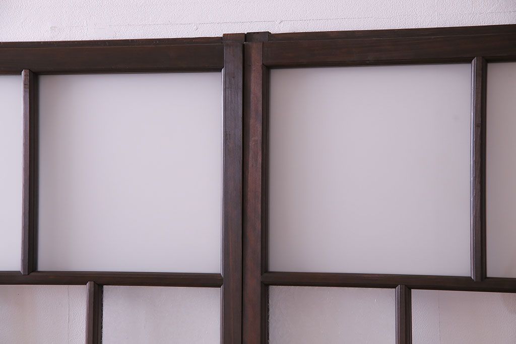 異なるガラスの組み合わせが味わい深い格子戸(引き戸、ガラス戸)4枚セット