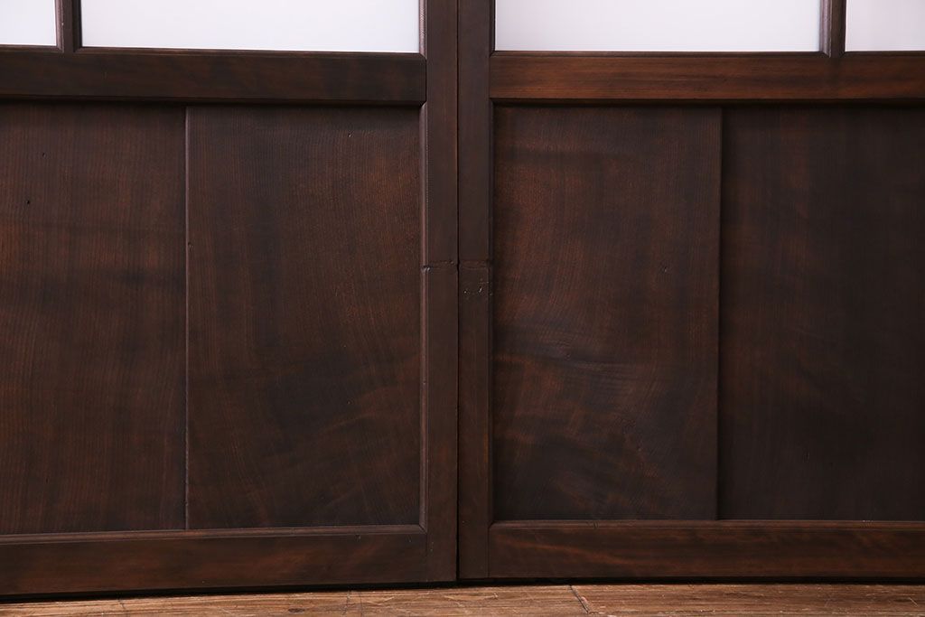 異なるガラスの組み合わせが味わい深い格子戸(引き戸、ガラス戸)4枚セット