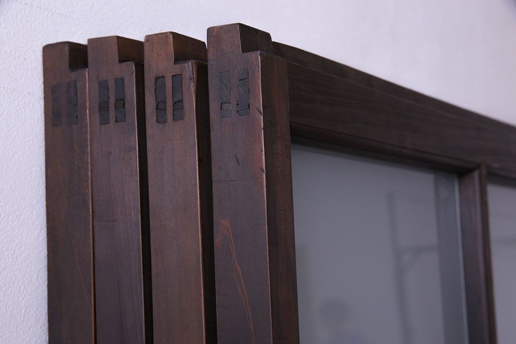 異なるガラスの組み合わせが味わい深い格子戸(引き戸、ガラス戸)4枚セット