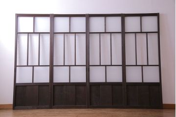 異なるガラスの組み合わせが味わい深い格子戸(引き戸、ガラス戸)4枚セット