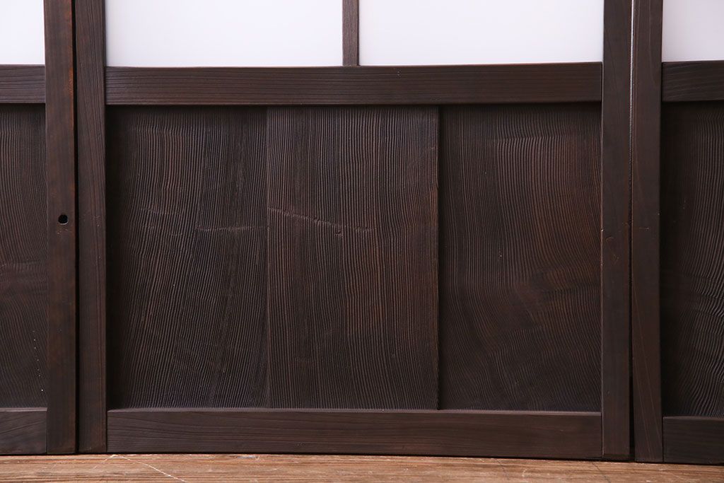 異なるガラスの組み合わせが味わい深い格子戸(引き戸、ガラス戸)4枚セット