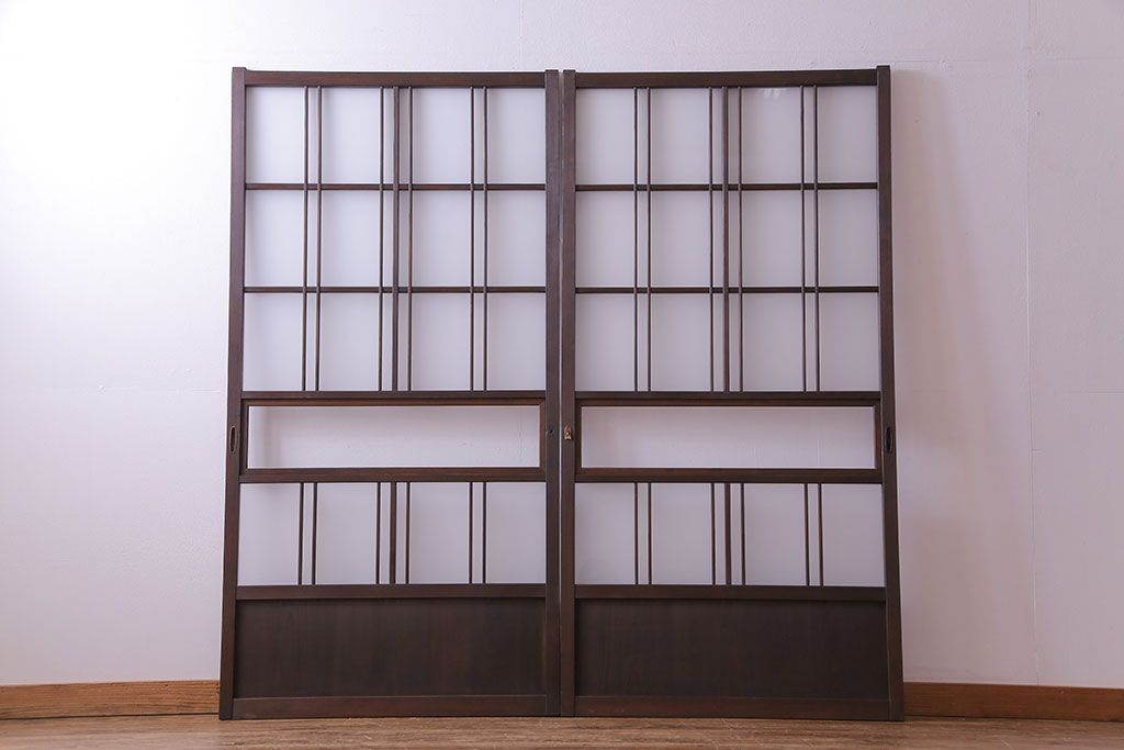 和モダンな空間にぴったりのシックなガラス戸(ガラス帯戸、格子戸、引き戸)2枚セット