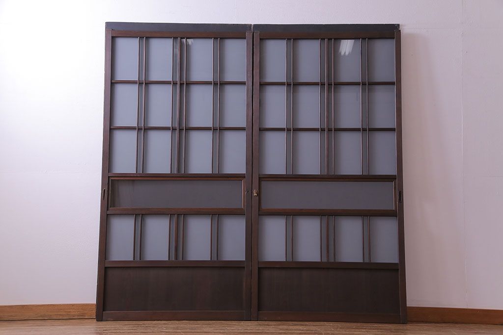 和モダンな空間にぴったりのシックなガラス戸(ガラス帯戸、格子戸、引き戸)2枚セット