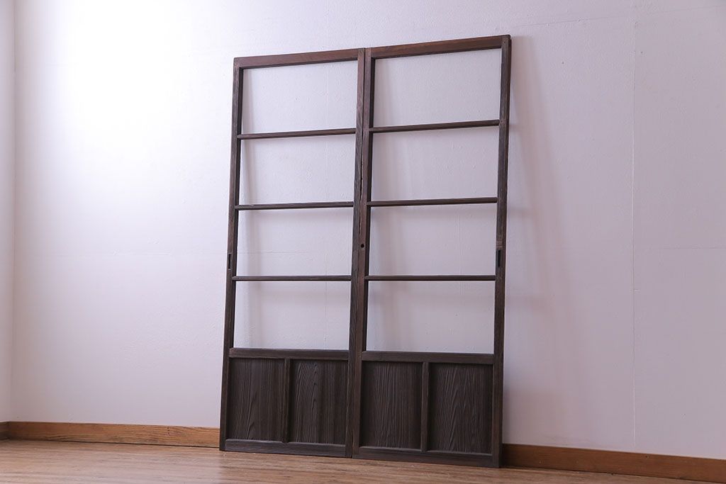 昭和レトロ　味わいのある風合いが魅力のガラス戸(引き戸、建具)2枚セット