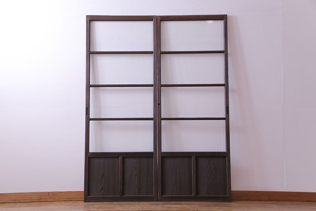 昭和レトロ　味わいのある風合いが魅力のガラス戸(引き戸、建具)2枚セット