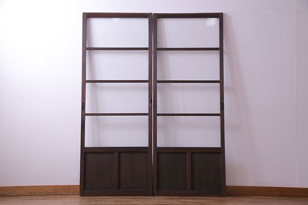 昭和レトロ　味わいのある風合いが魅力のガラス戸(引き戸、建具)2枚セット