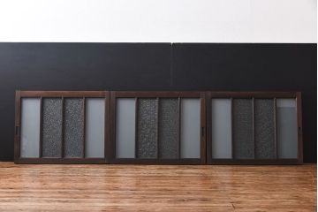 昭和レトロ　味わい漂う小振りな引き戸(窓、ガラス戸、明り取り)3枚セット
