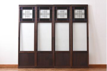 大正ロマン　スリムな形と色ガラスが魅力的な引き戸(ガラス戸、建具)4枚セット