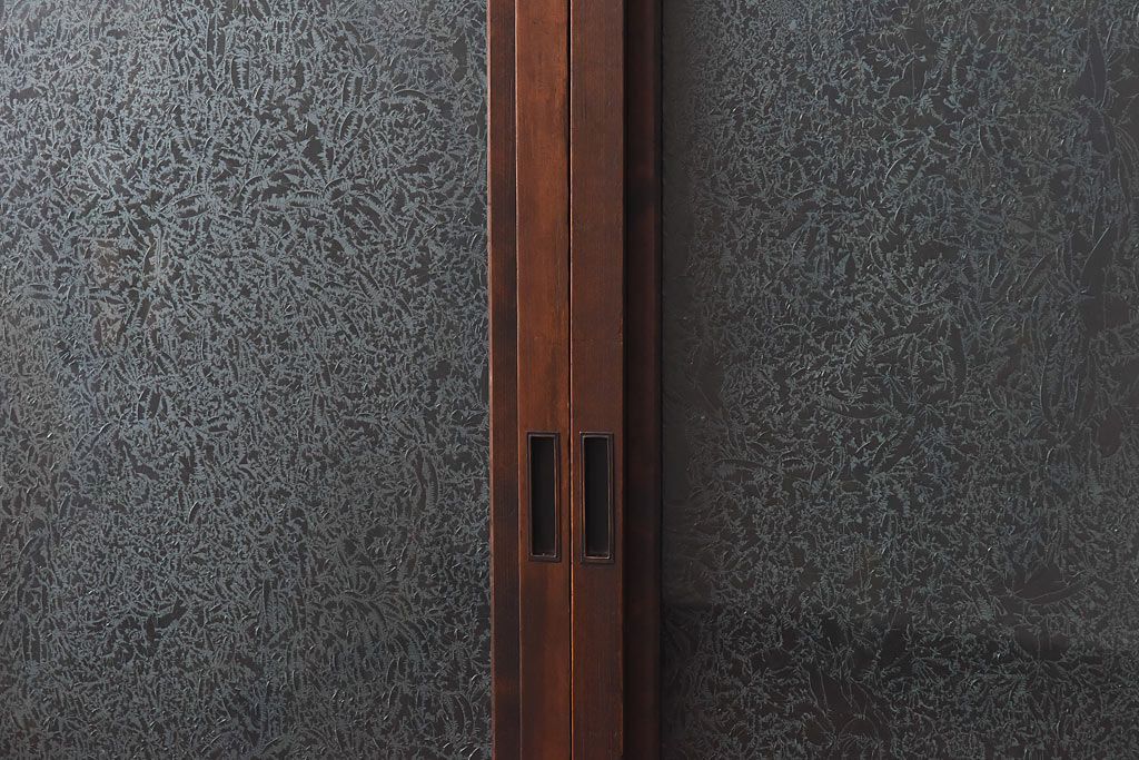 大正ロマン　スリムな形と色ガラスが魅力的な引き戸(ガラス戸、建具)4枚セット