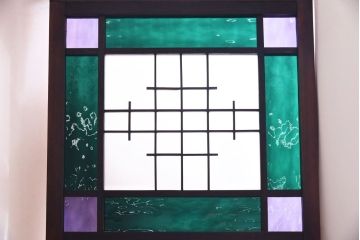 大正ロマン　スリムな形と色ガラスが魅力的な引き戸(ガラス戸、建具)4枚セット