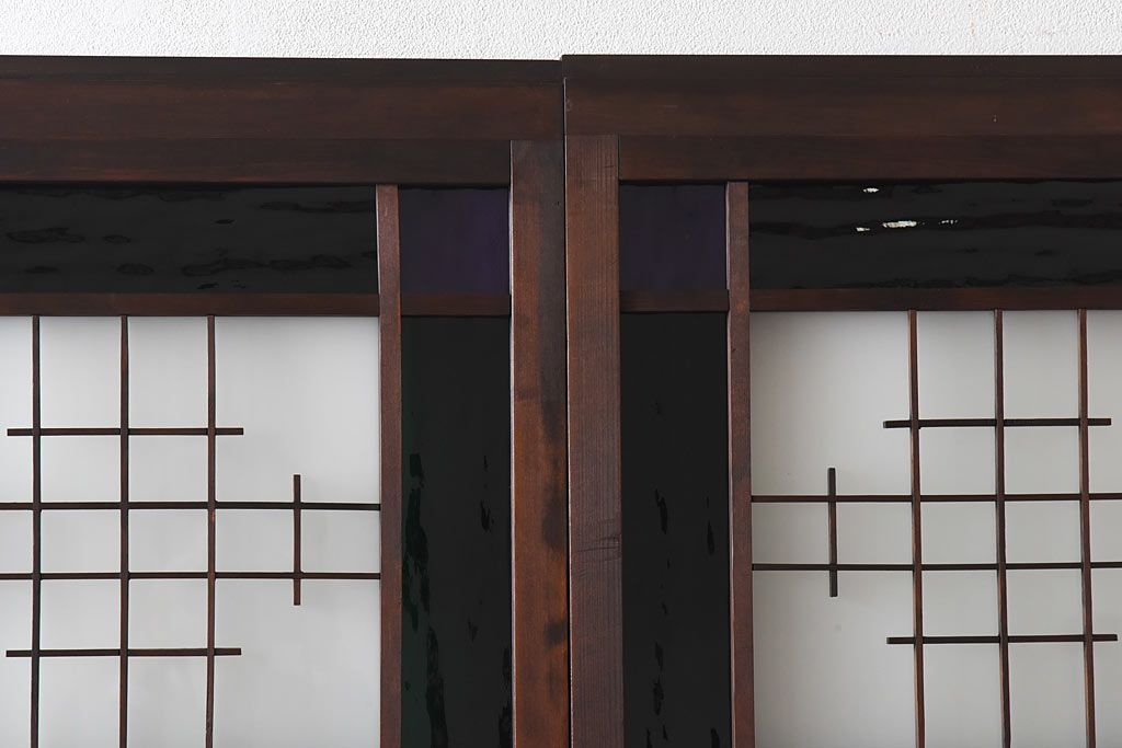 大正ロマン　スリムな形と色ガラスが魅力的な引き戸(ガラス戸、建具)4枚セット