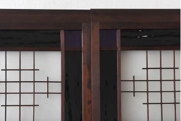 大正ロマン　スリムな形と色ガラスが魅力的な引き戸(ガラス戸、建具)4枚セット