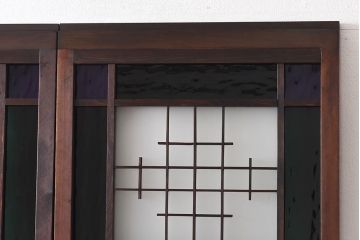 大正ロマン　スリムな形と色ガラスが魅力的な引き戸(ガラス戸、建具)4枚セット