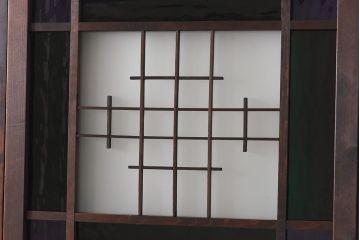 大正ロマン　スリムな形と色ガラスが魅力的な引き戸(ガラス戸、建具)4枚セット