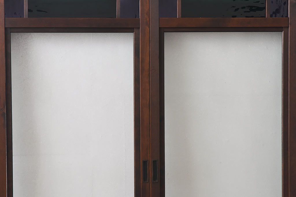 大正ロマン　スリムな形と色ガラスが魅力的な引き戸(ガラス戸、建具)4枚セット