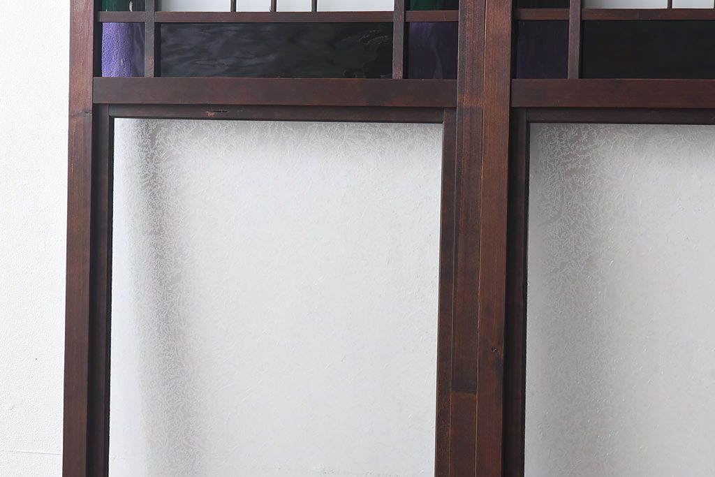 大正ロマン　スリムな形と色ガラスが魅力的な引き戸(ガラス戸、建具)4枚セット